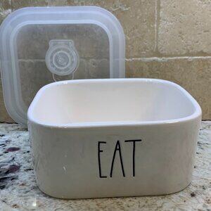 Rae Dunn EAT Ceramic Food Storage Container With Vented Plastic Lid